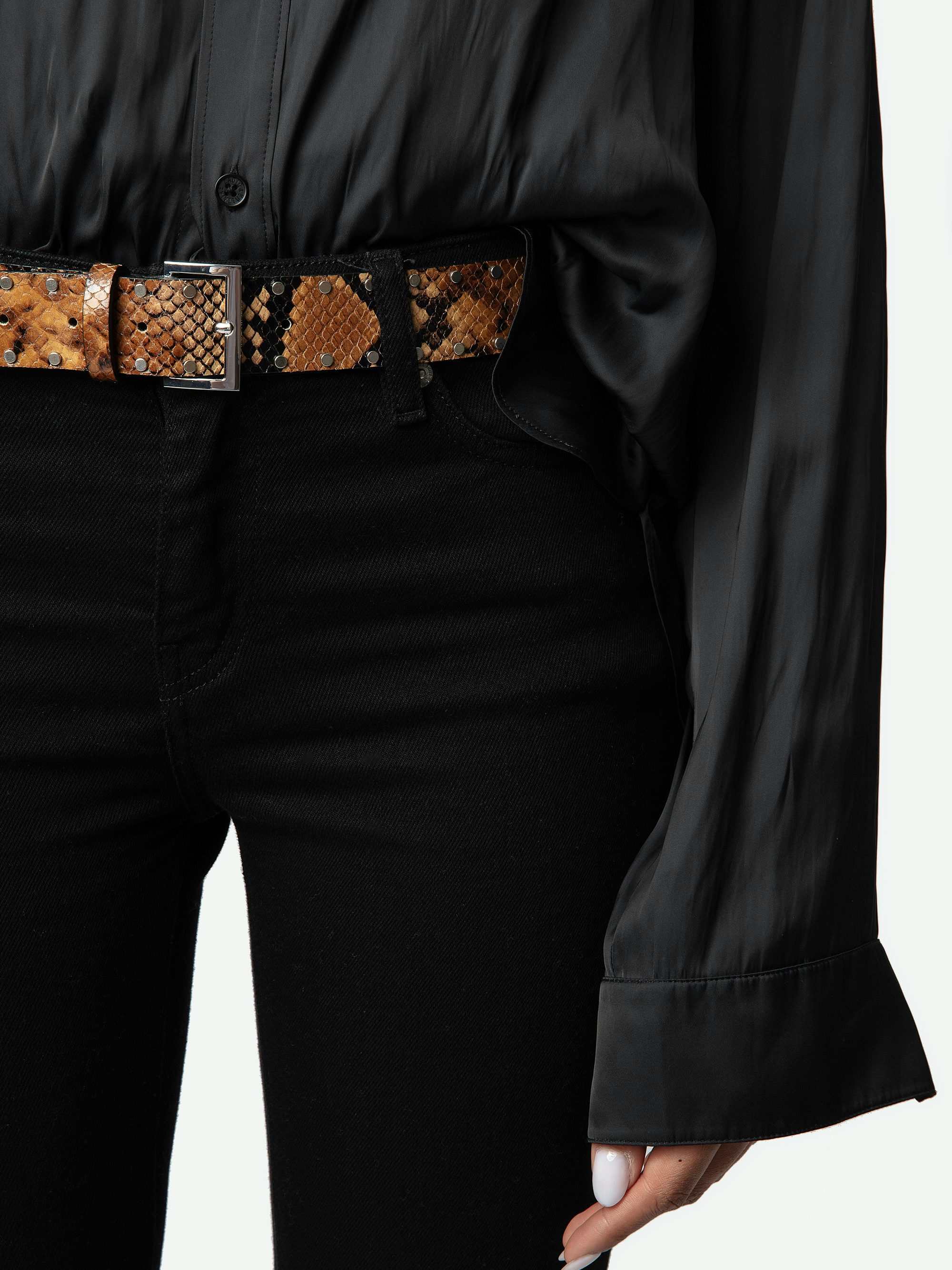 Starlight Belt - Leather belt with snake effect and stud embellishments.